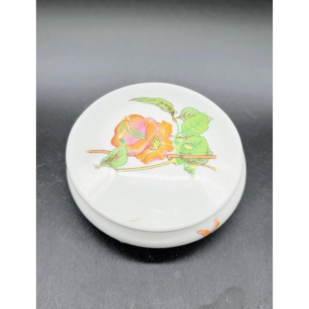 Vintage Rochard Limoges Round Flower Floral Trinket Box Lid Hand Painted 4"